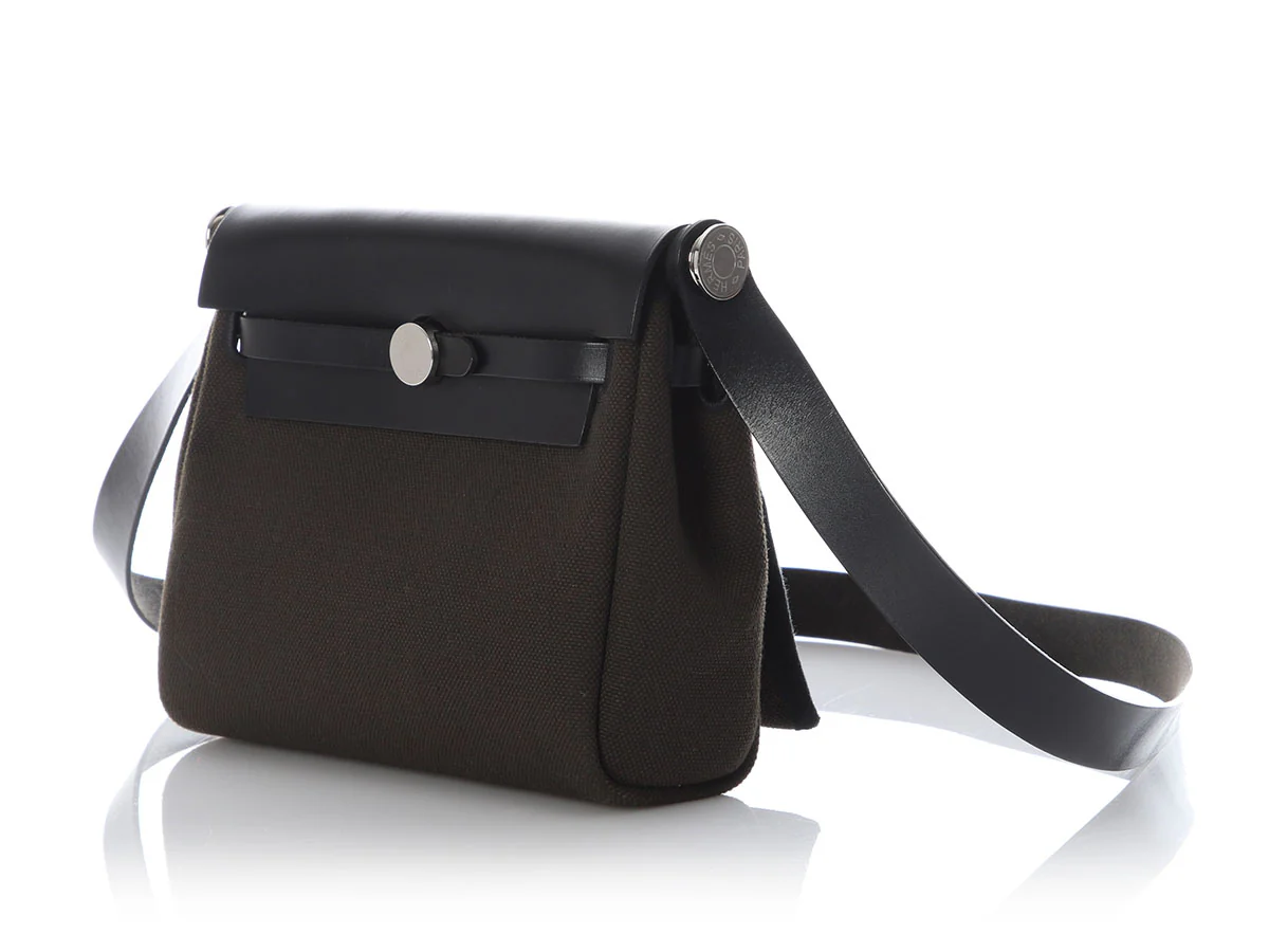 Hermès Mini Dark Bronze Military Toile and Noir Vache Hunter Herbag Zip - Image 3