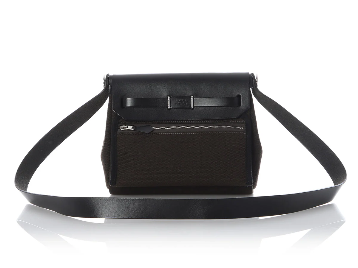 Hermès Mini Dark Bronze Military Toile and Noir Vache Hunter Herbag Zip - Image 4