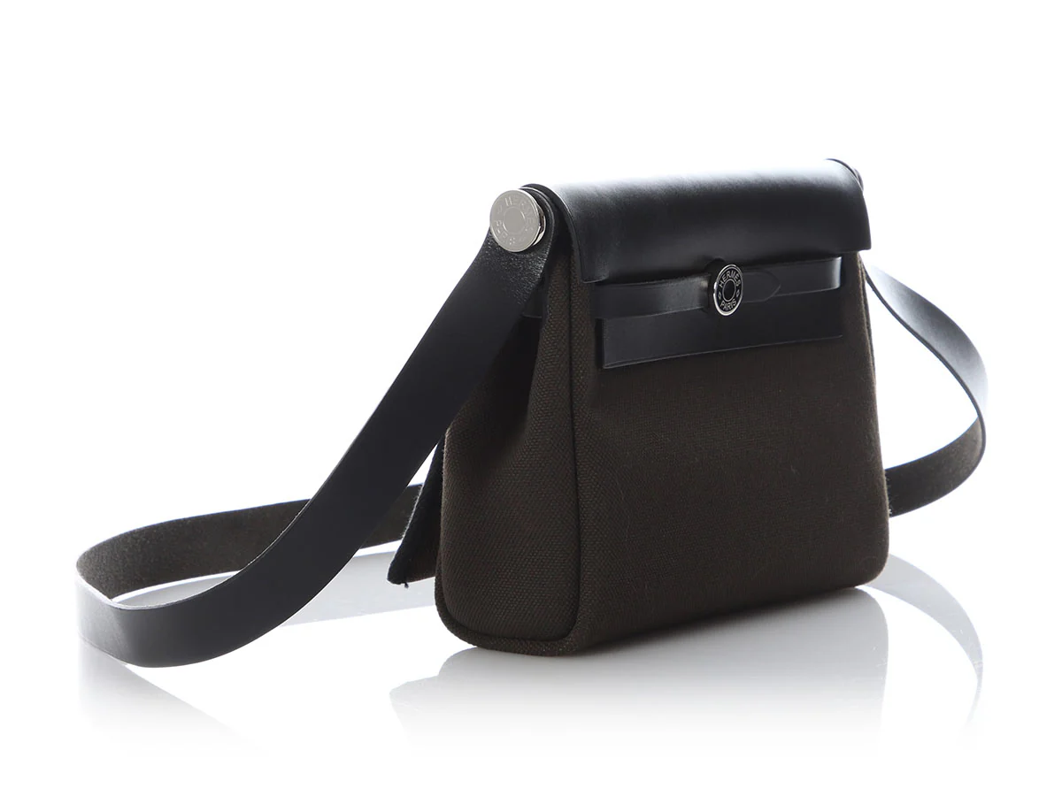 Hermès Mini Dark Bronze Military Toile and Noir Vache Hunter Herbag Zip - Image 5