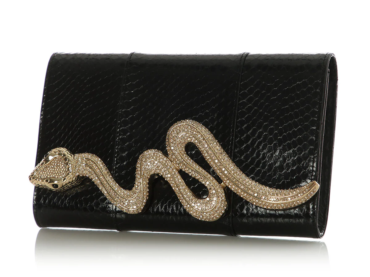 Judith Leiber Black Snakeskin Champagne Serpent Clutch - Image 2