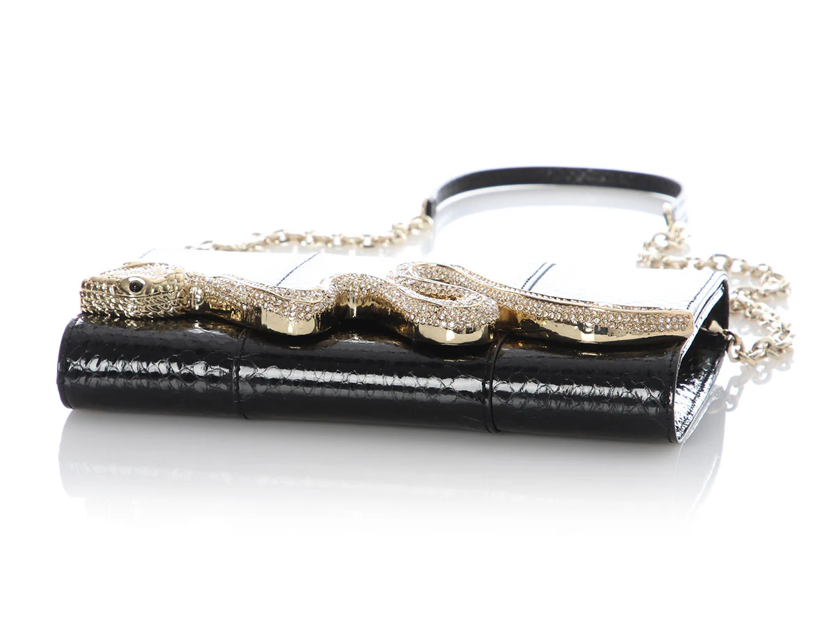 Judith Leiber Black Snakeskin Champagne Serpent Clutch - Image 6
