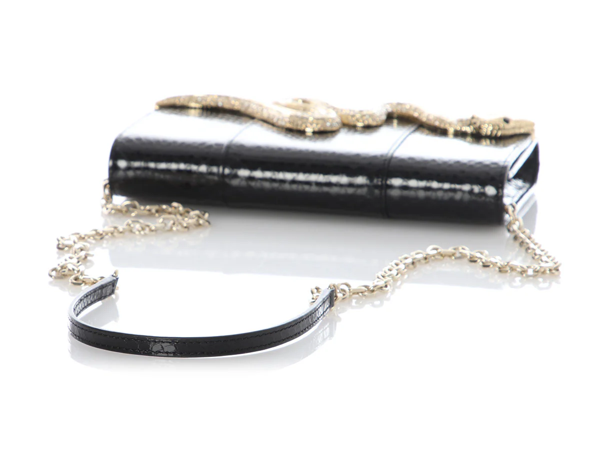 Judith Leiber Black Snakeskin Champagne Serpent Clutch - Image 7