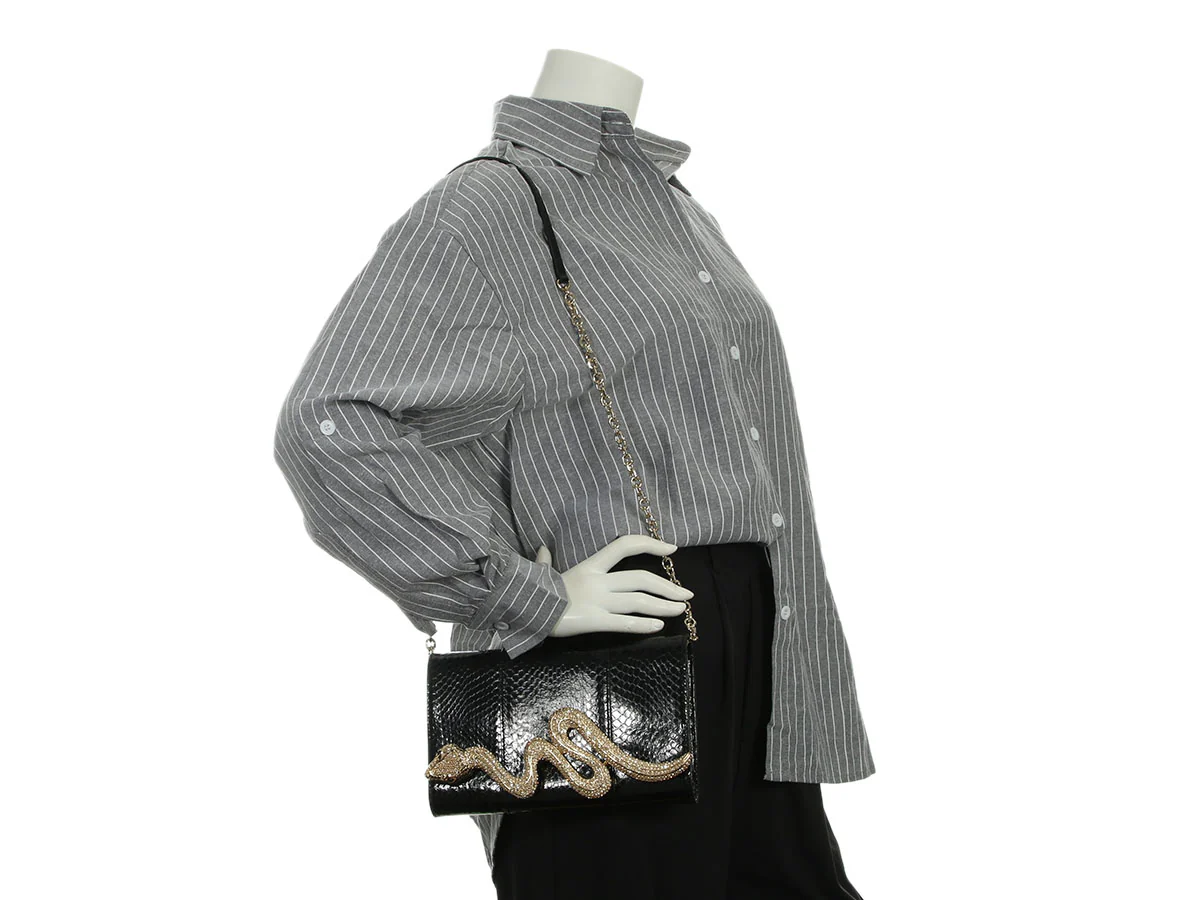 Judith Leiber Black Snakeskin Champagne Serpent Clutch - Image 9