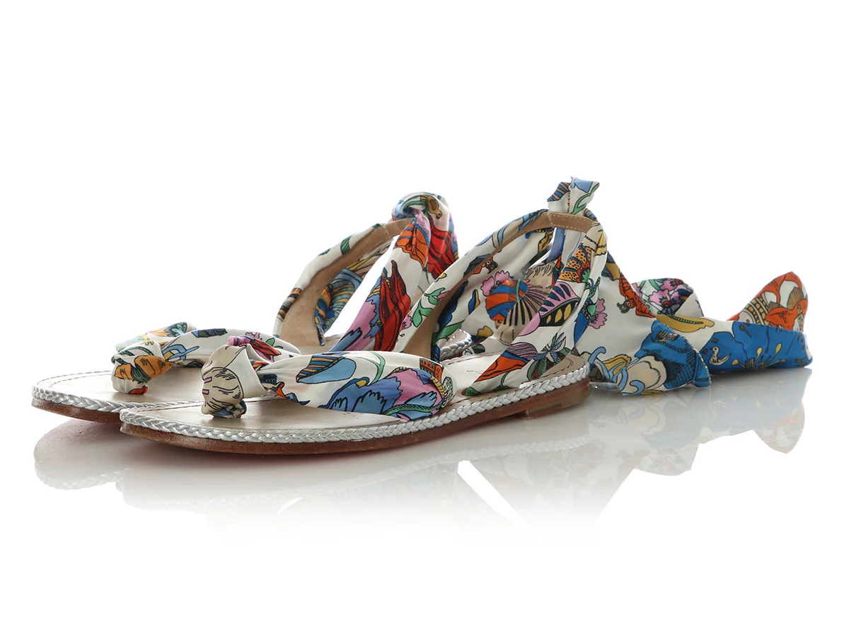 Christian Louboutin Satin Niloofar Wrap Flat Sandals - Image 3