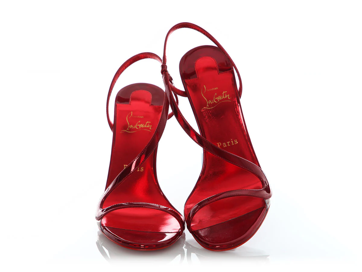 Christian Louboutin Metallic Loubi Patent Rosalie 100 Sandals - Image 2