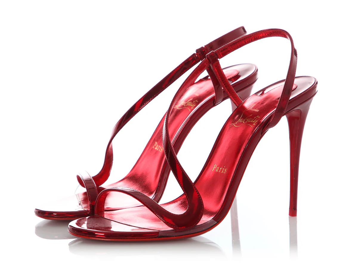 Christian Louboutin Metallic Loubi Patent Rosalie 100 Sandals - Image 3