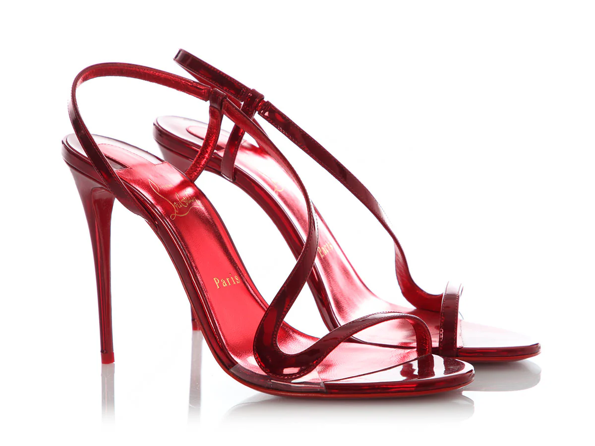 Christian Louboutin Metallic Loubi Patent Rosalie 100 Sandals - Image 5