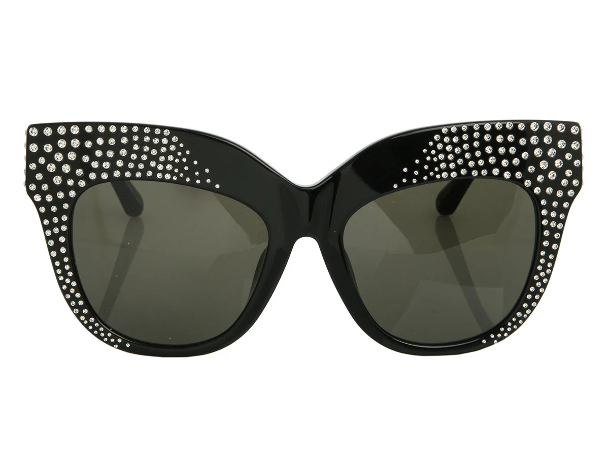 Linda Farrow Black Crystal Dunaway Cat Eye Sunglasses