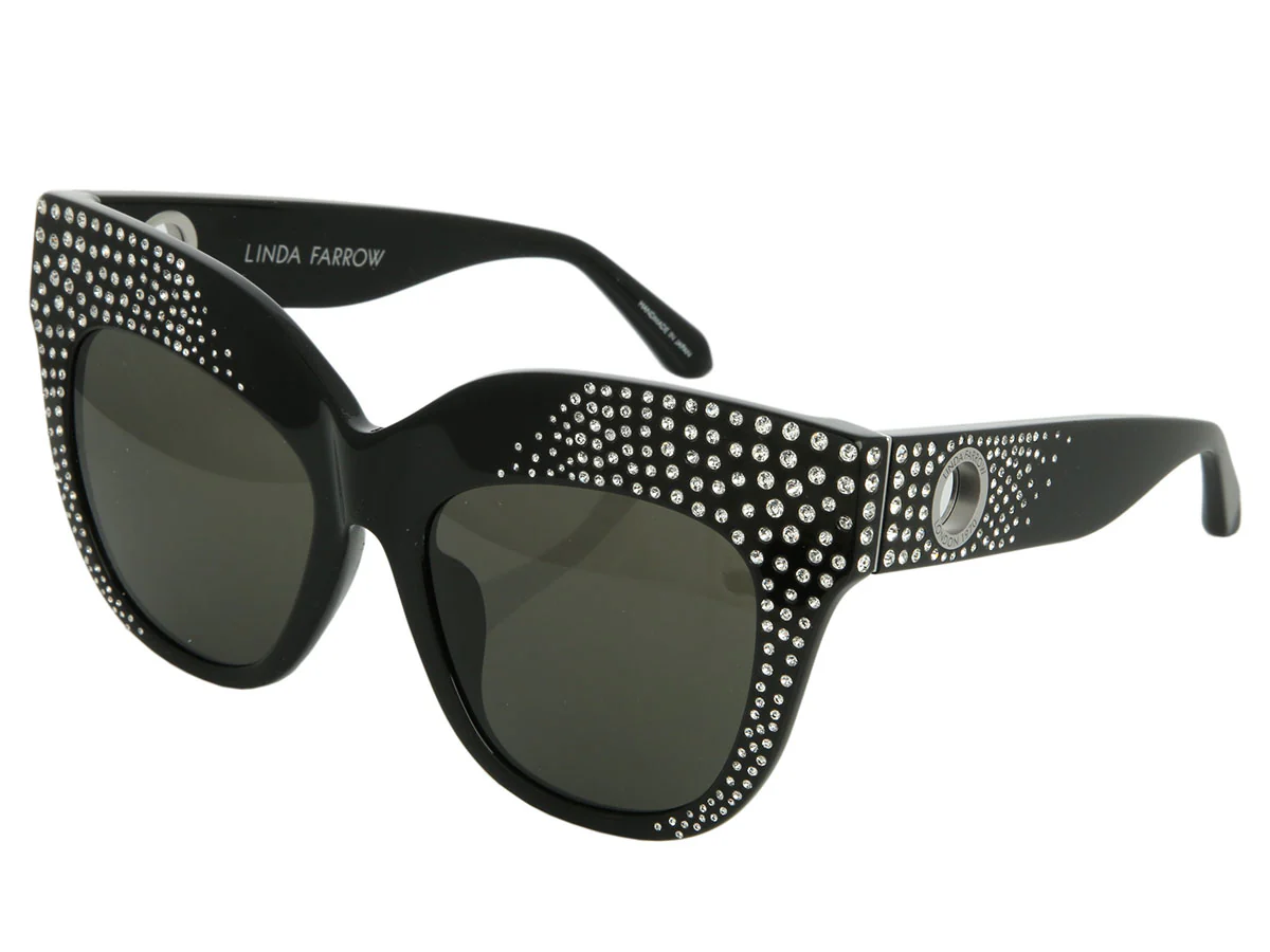 Linda Farrow Black Crystal Dunaway Cat Eye Sunglasses - Image 2