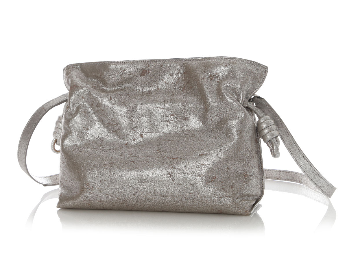 Loewe Medium Distressed Silver Lambskin Flamenco Bag - Image 2
