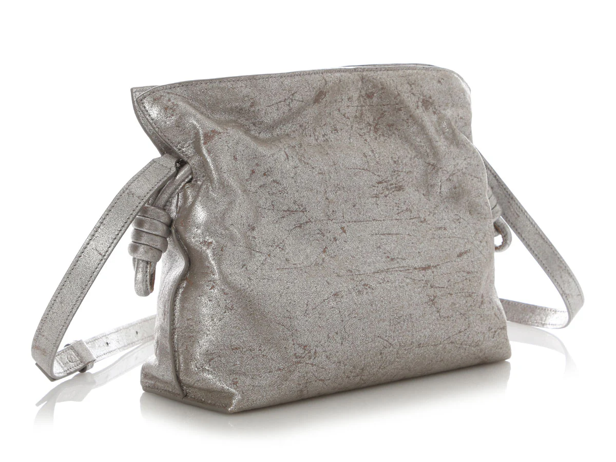 Loewe Medium Distressed Silver Lambskin Flamenco Bag - Image 5