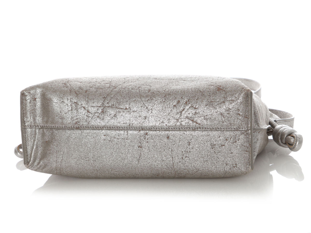 Loewe Medium Distressed Silver Lambskin Flamenco Bag - Image 6