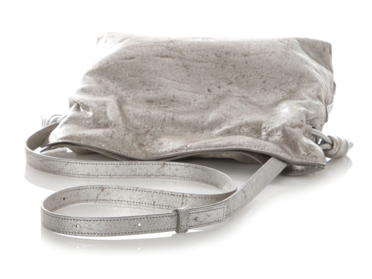 Loewe Medium Distressed Silver Lambskin Flamenco Bag - Image 7