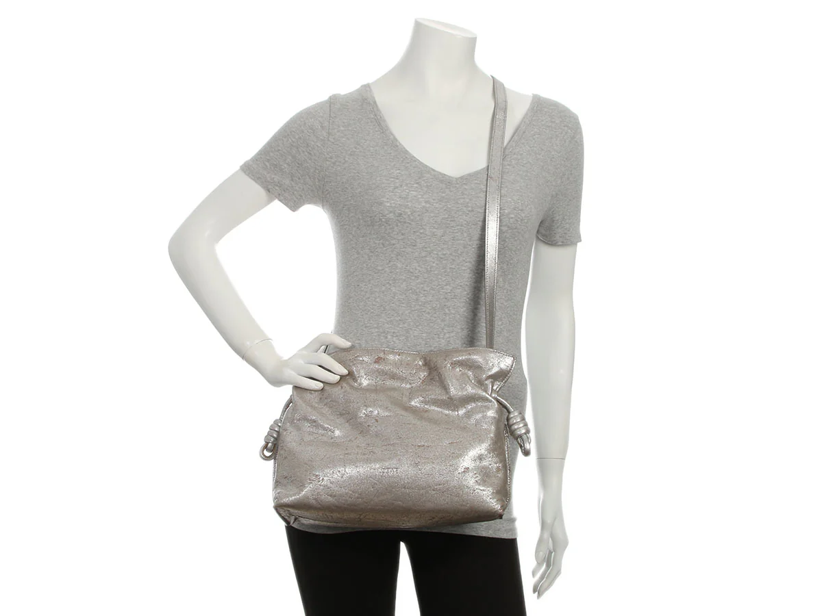 Loewe Medium Distressed Silver Lambskin Flamenco Bag - Image 9