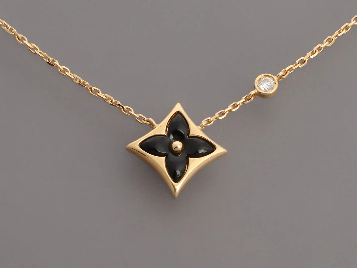 Louis Vuitton 18K Yellow Gold Onyx and Diamond Color Blossom BB Star Pendant Necklace - Image 2