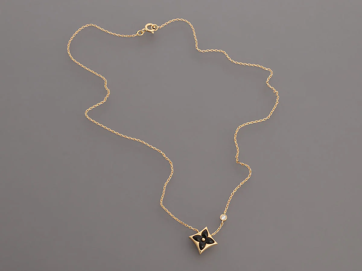 Louis Vuitton 18K Yellow Gold Onyx and Diamond Color Blossom BB Star Pendant Necklace - Image 5