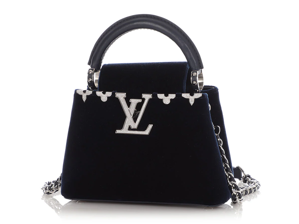 Louis Vuitton Mini Midnight Blue Velvet Crystal Flower Crown Capucines - Image 2