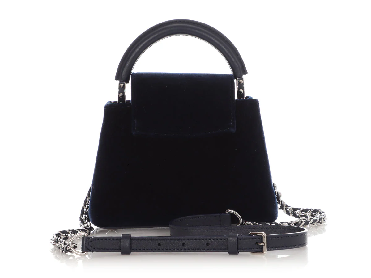 Louis Vuitton Mini Midnight Blue Velvet Crystal Flower Crown Capucines - Image 4