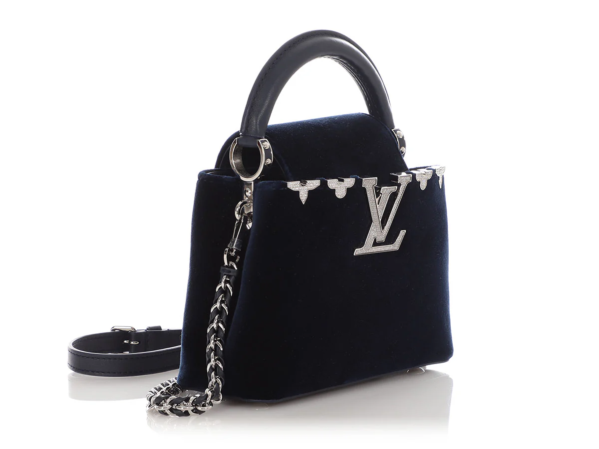Louis Vuitton Mini Midnight Blue Velvet Crystal Flower Crown Capucines - Image 5