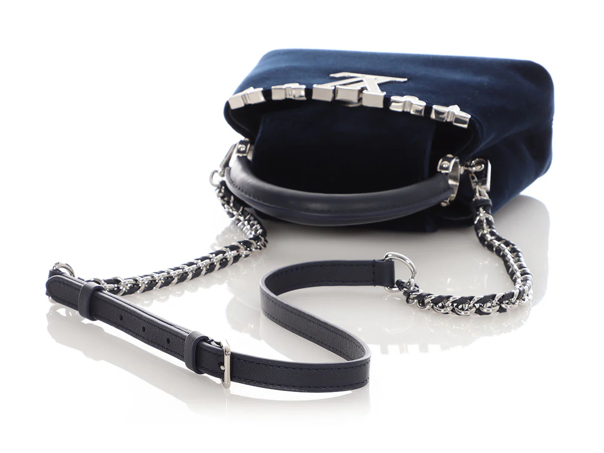 Louis Vuitton Mini Midnight Blue Velvet Crystal Flower Crown Capucines - Image 7