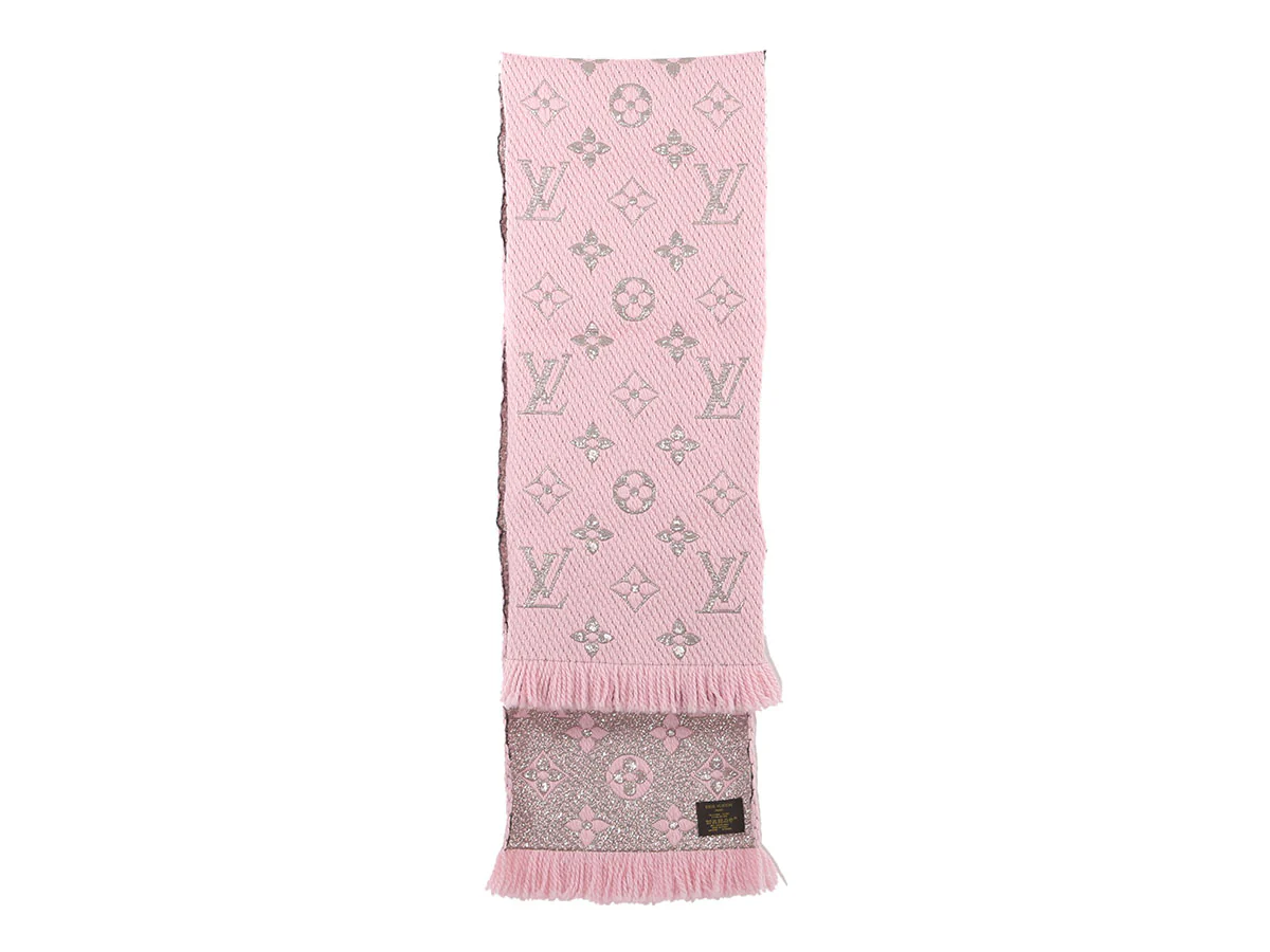 Louis Vuitton Pink and Metallic Silver Logomania Shine Scarf