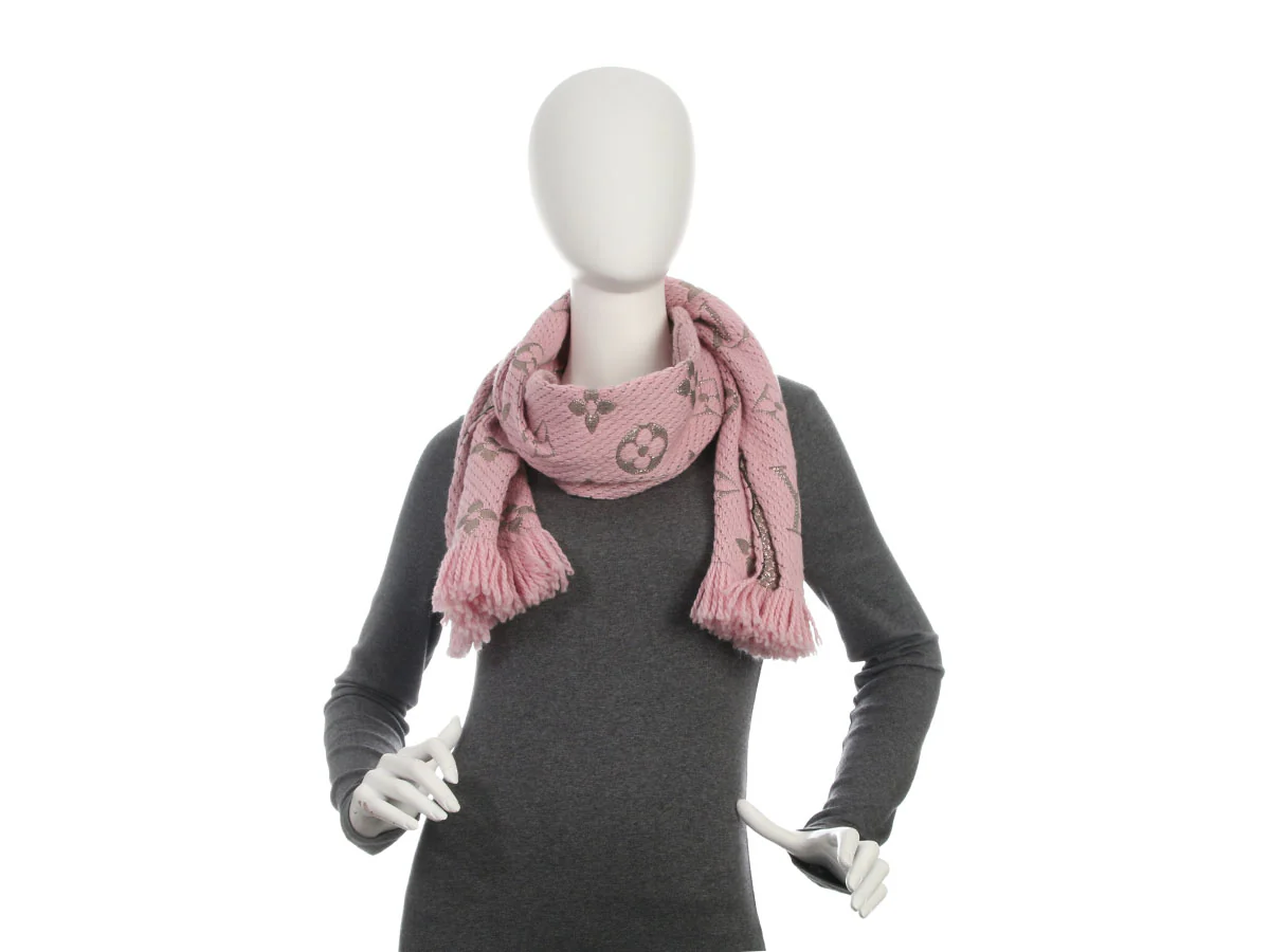 Louis Vuitton Pink and Metallic Silver Logomania Shine Scarf - Image 3