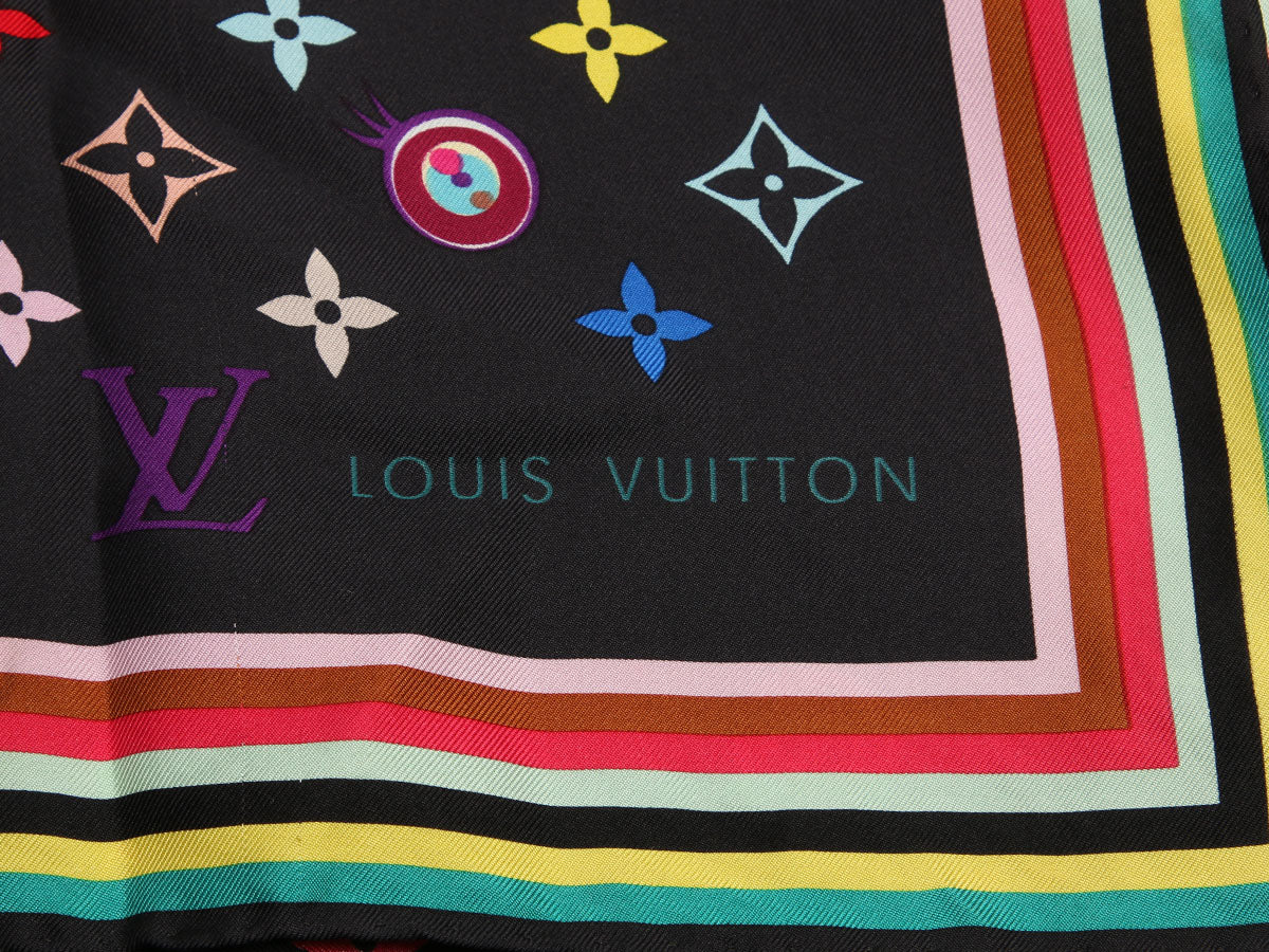 Louis Vuitton Vintage Black Multicolor Silk Scarf - Image 2