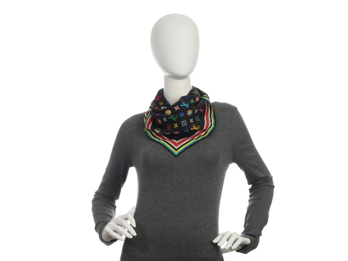 Louis Vuitton Vintage Black Multicolor Silk Scarf - Image 3