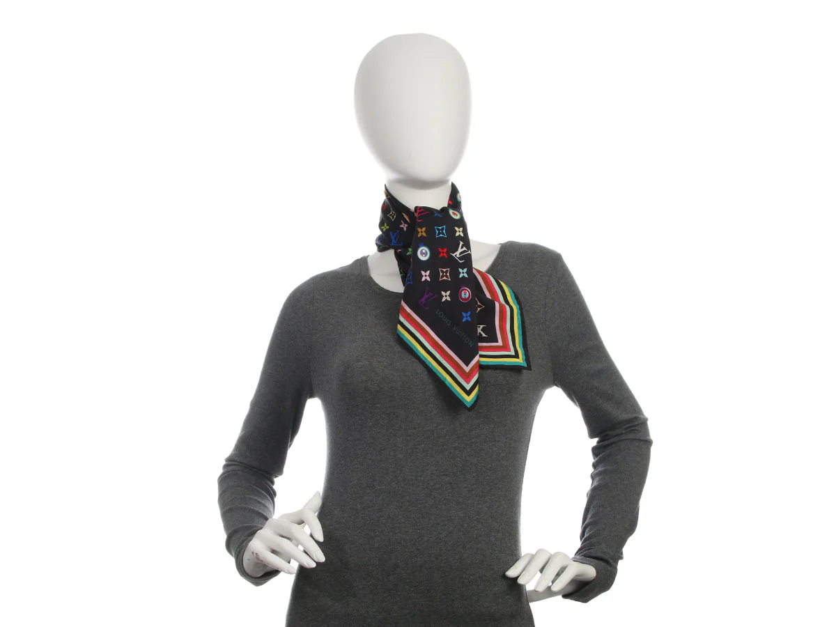 Louis Vuitton Vintage Black Multicolor Silk Scarf - Image 4