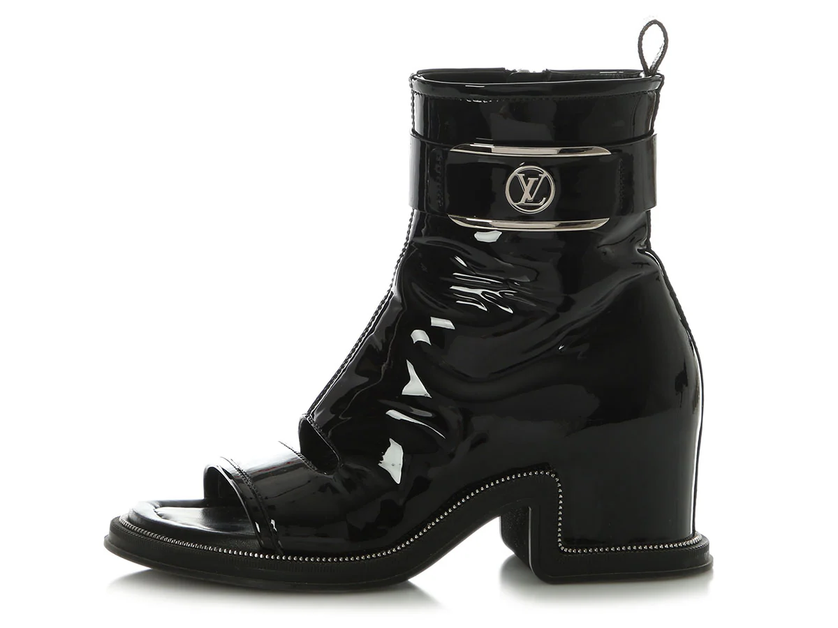 Louis Vuitton Black Patent Moonlight Open-Toe Boots