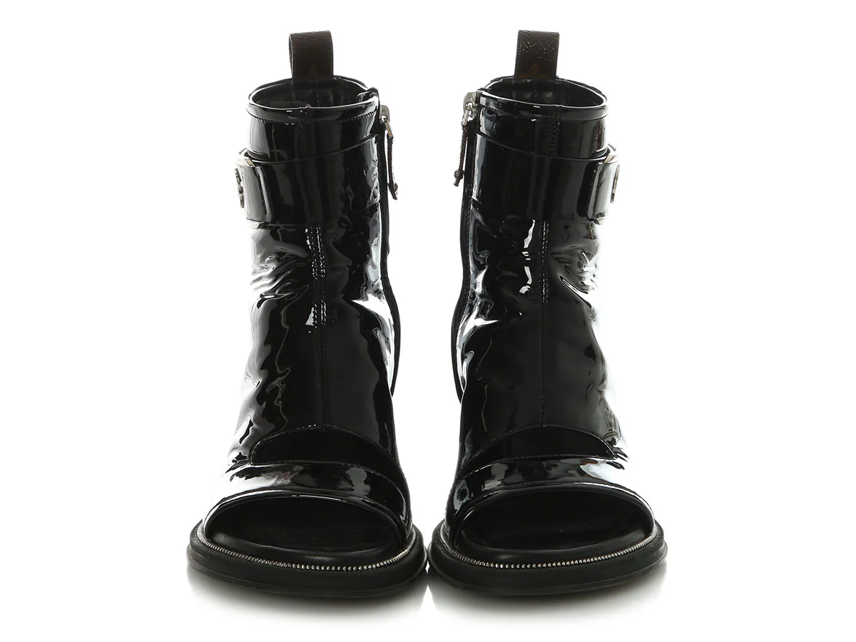 Louis Vuitton Black Patent Moonlight Open-Toe Boots - Image 2