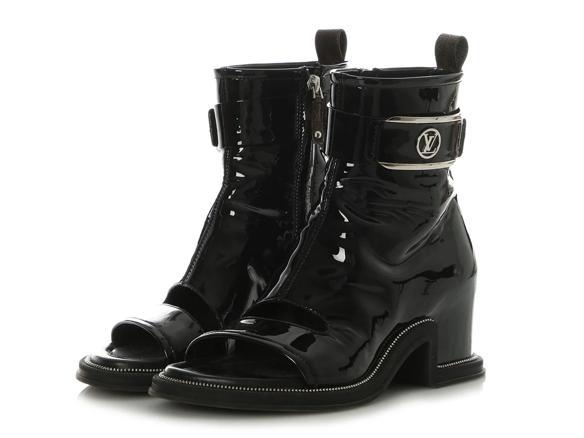 Louis Vuitton Black Patent Moonlight Open-Toe Boots - Image 3