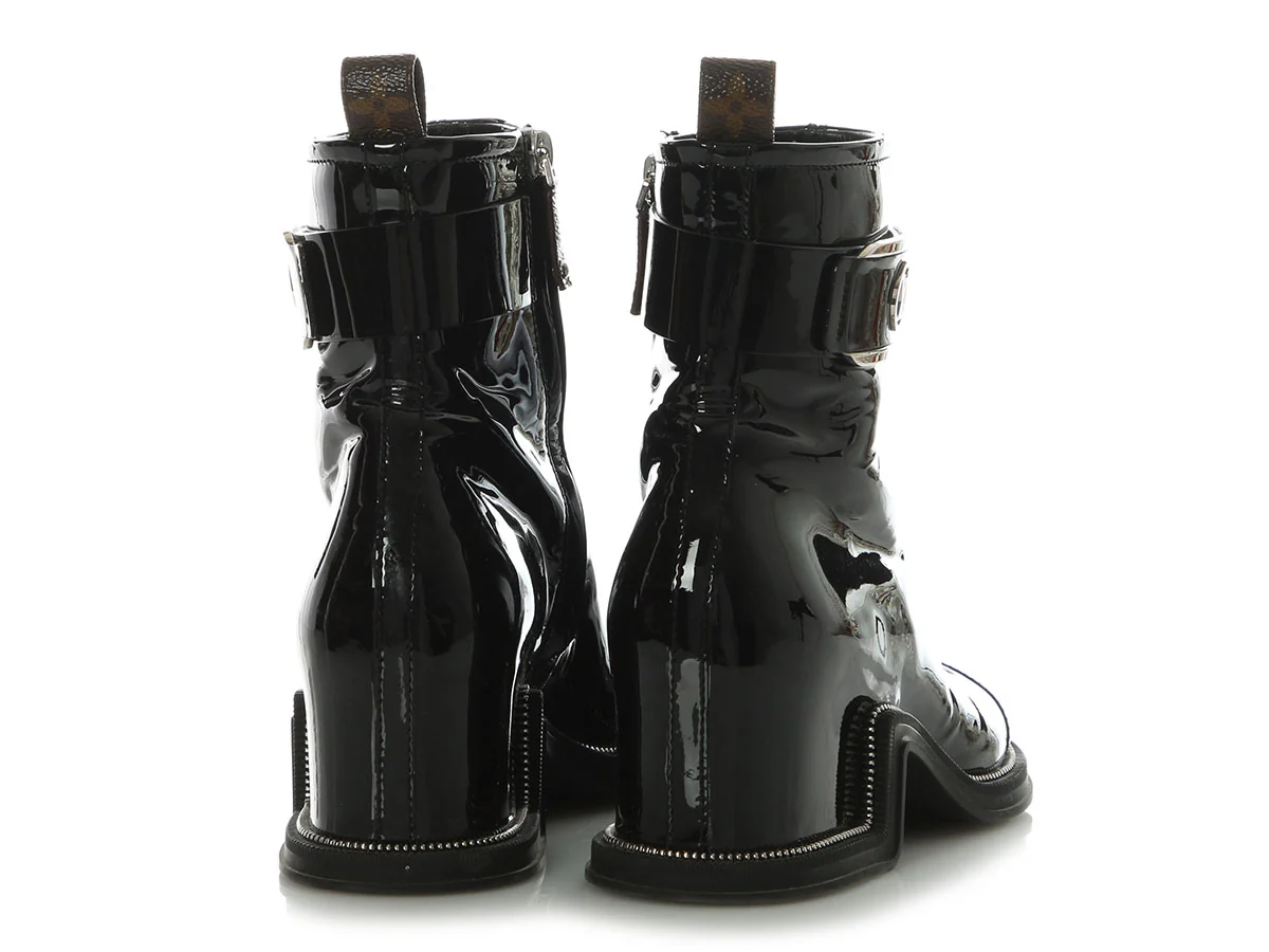 Louis Vuitton Black Patent Moonlight Open-Toe Boots - Image 4