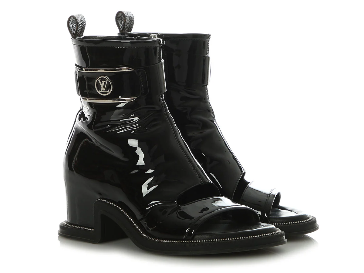 Louis Vuitton Black Patent Moonlight Open-Toe Boots - Image 5