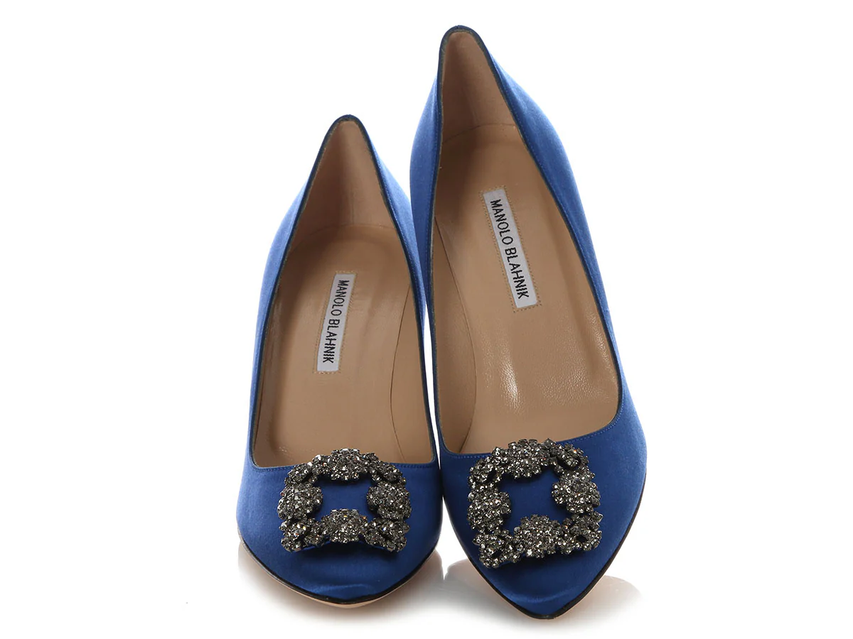 Manolo Blahnik Blue Satin Hangisi Pumps - Image 2