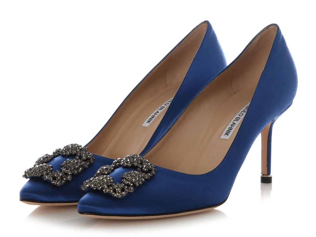 Manolo Blahnik Blue Satin Hangisi Pumps - Image 3