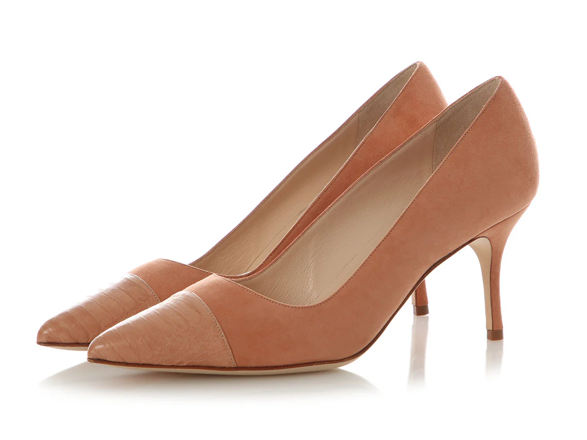 Manolo Blahnik Camel Suede and Snakeskin BB Pumps - Image 3