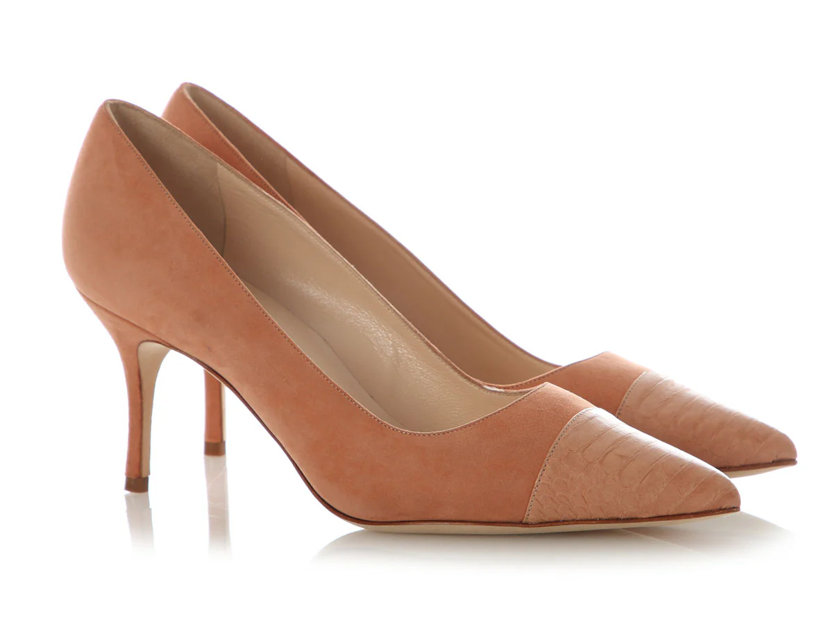 Manolo Blahnik Camel Suede and Snakeskin BB Pumps - Image 5