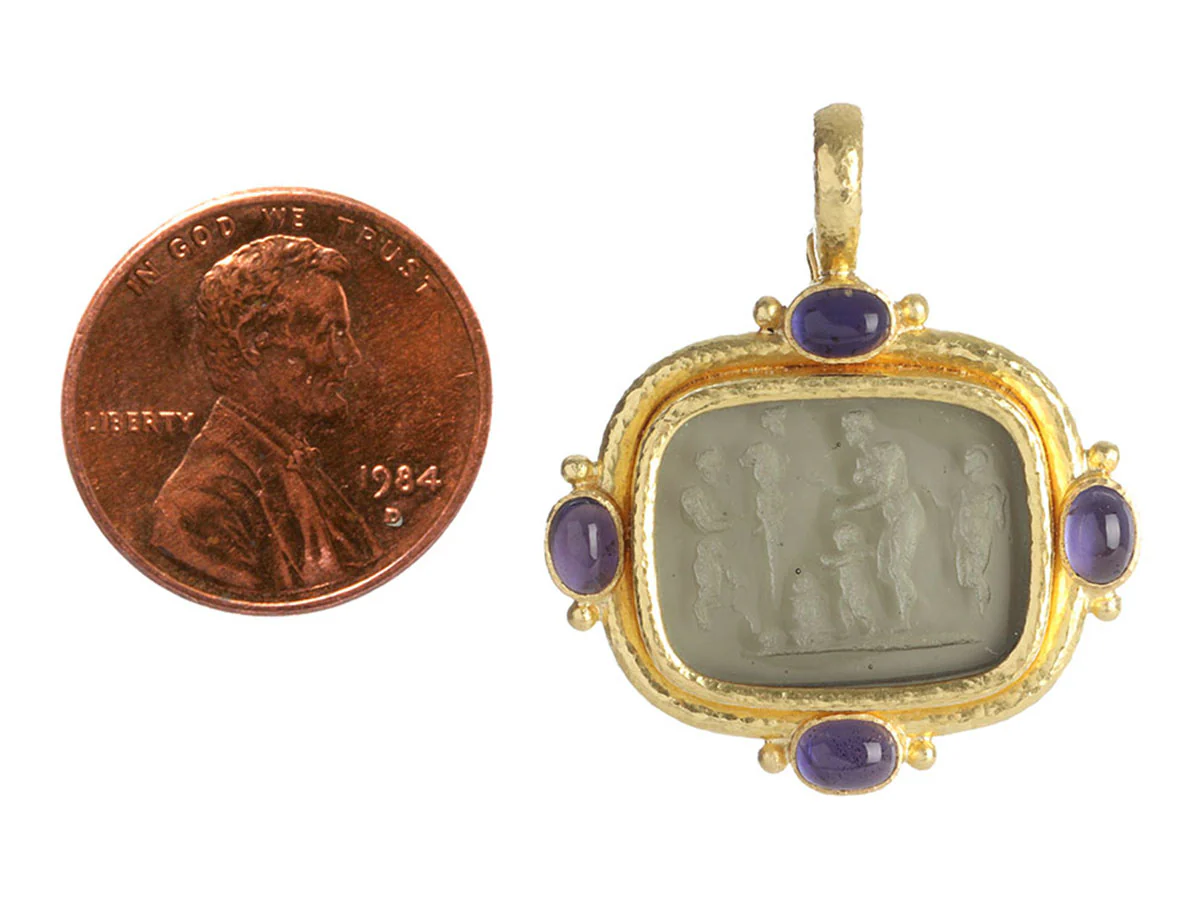 Elizabeth Locke 19K Yellow Gold Iolite Intaglio Pendant - Image 4