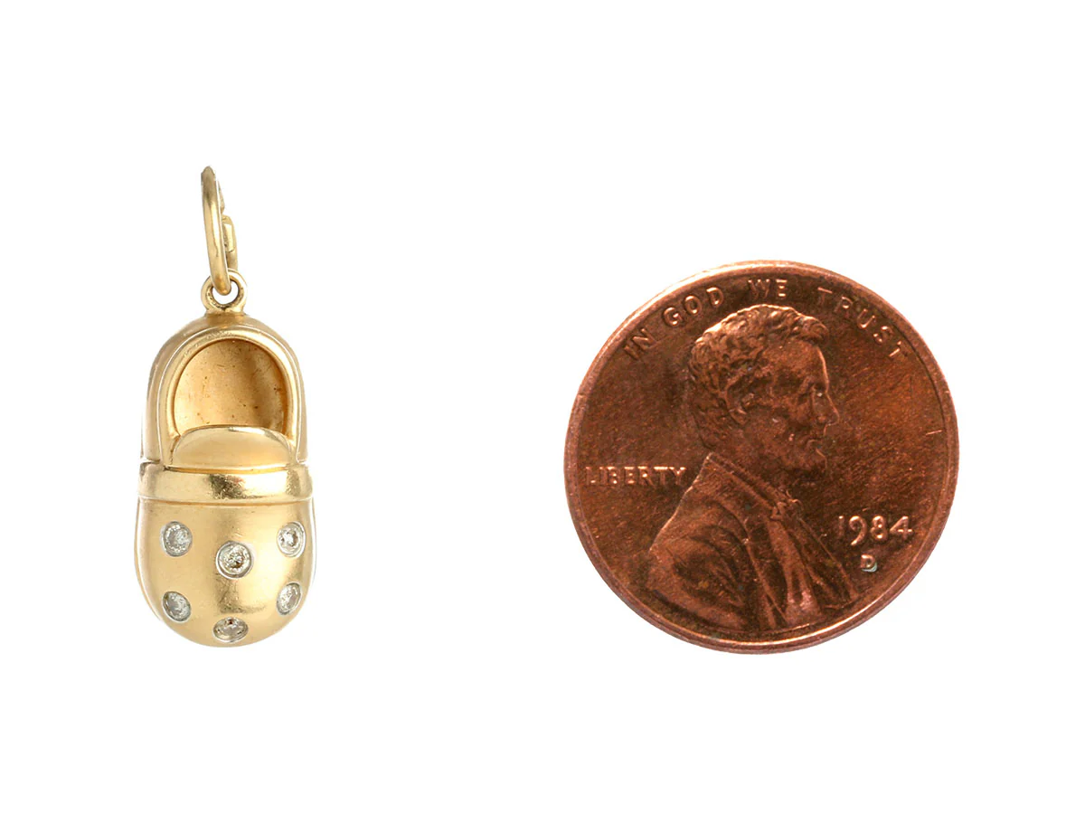 14K Yellow Gold Diamond Baby Shoe Charm - Image 5