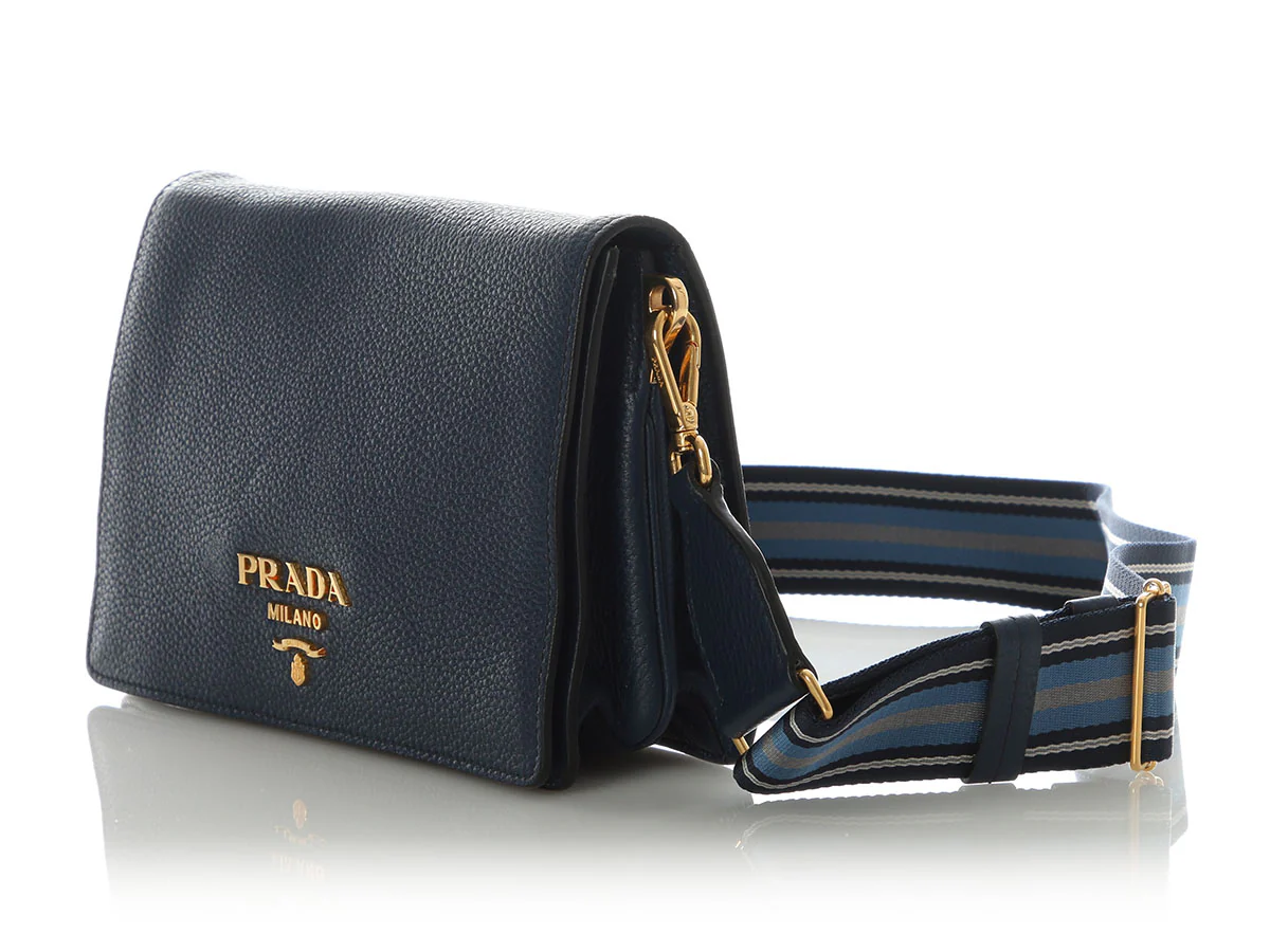 Prada Navy Daino Leather Shoulder Bag - Image 3