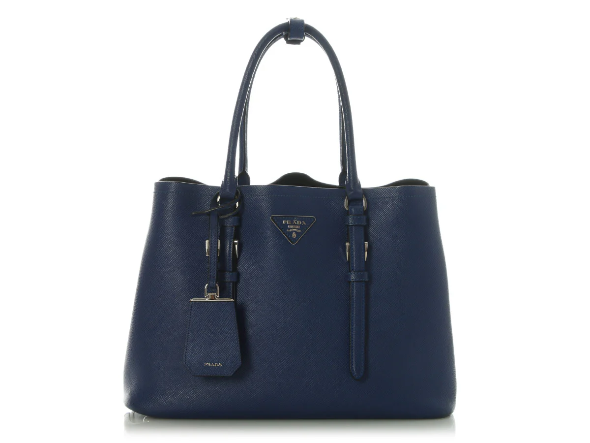 Prada Small Blue Saffiano Double Tote
