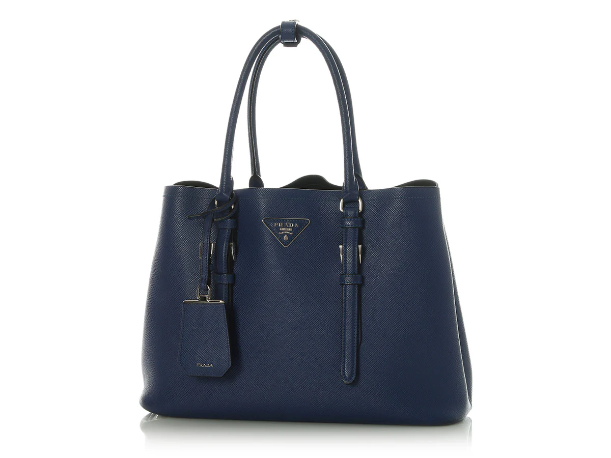 Prada Small Blue Saffiano Double Tote - Image 2