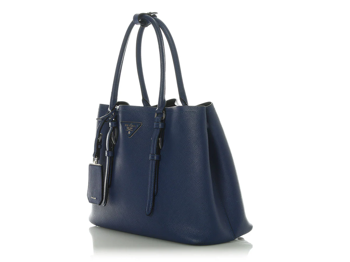 Prada Small Blue Saffiano Double Tote - Image 3
