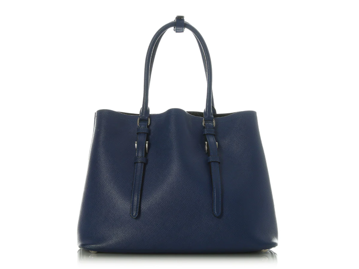 Prada Small Blue Saffiano Double Tote - Image 4