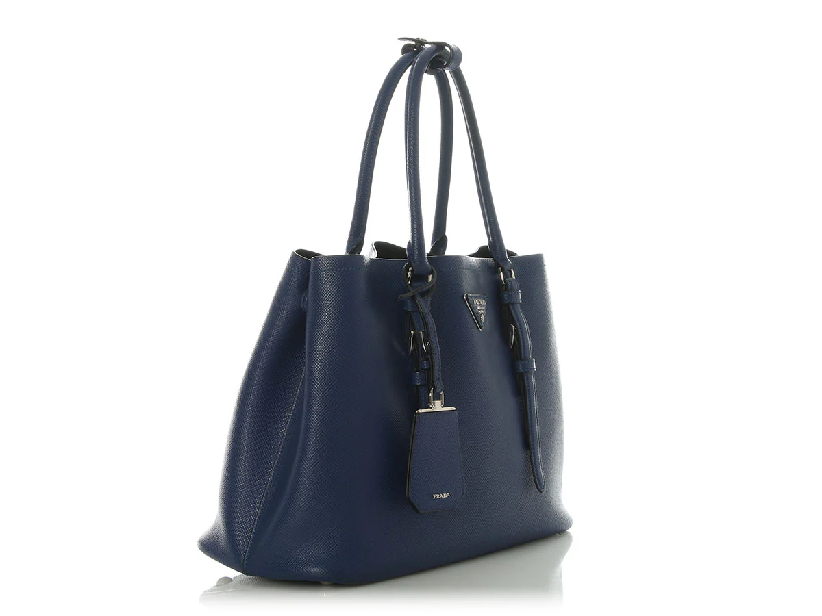 Prada Small Blue Saffiano Double Tote - Image 5