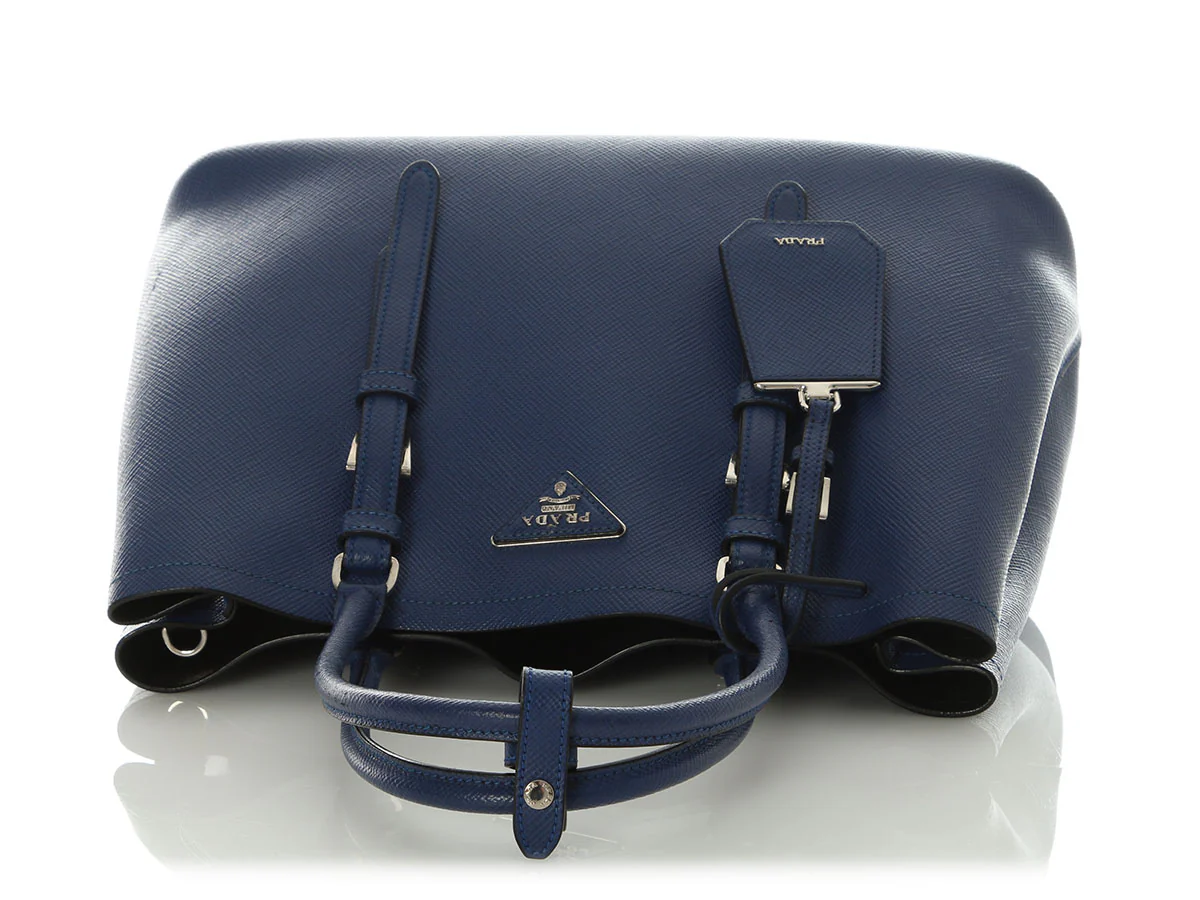 Prada Small Blue Saffiano Double Tote - Image 7