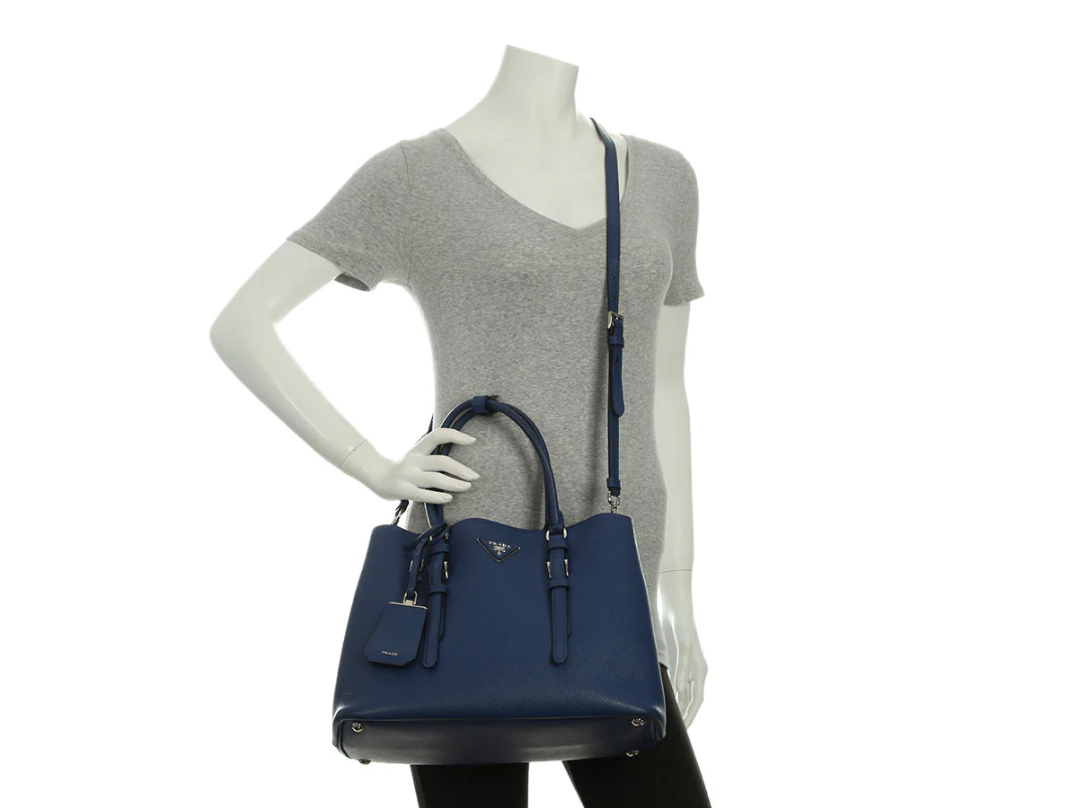 Prada Small Blue Saffiano Double Tote - Image 9