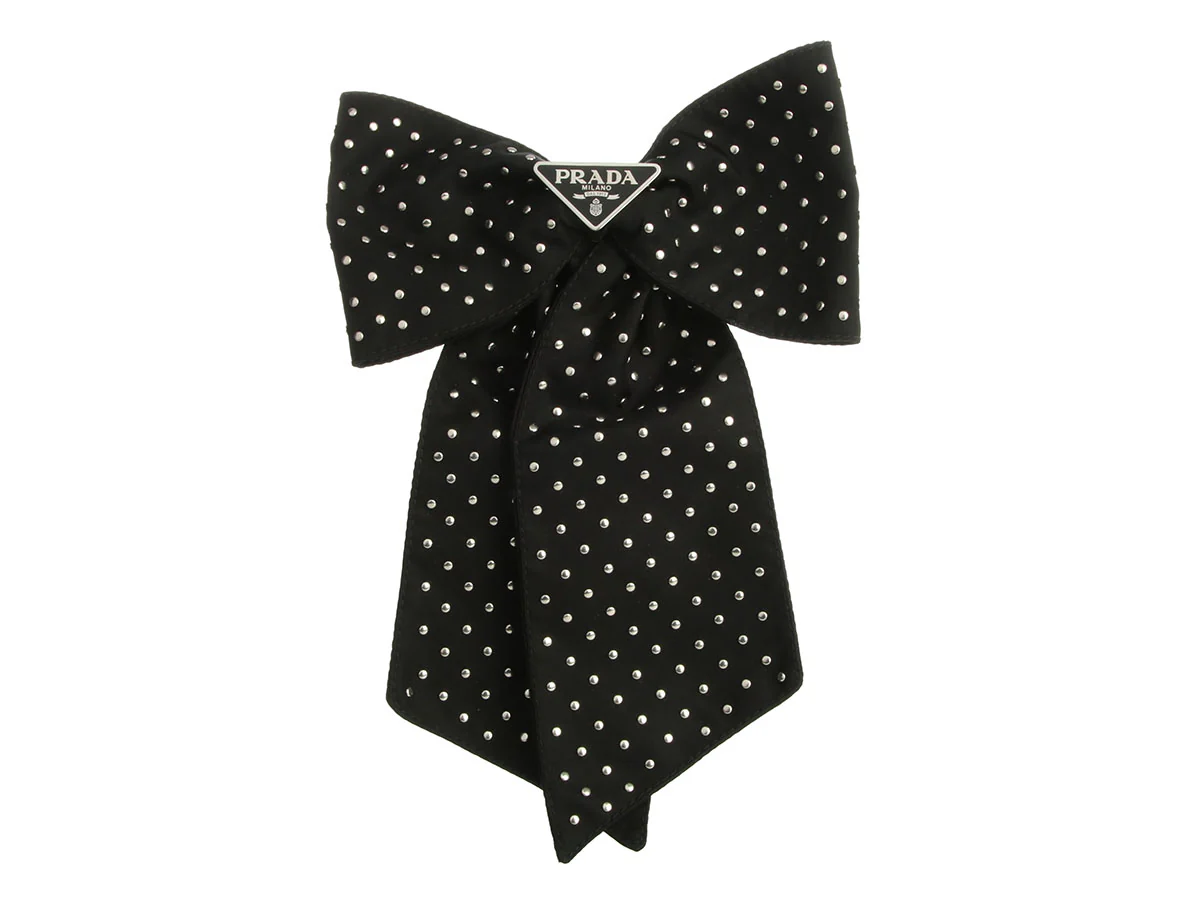 Prada Black Studded Bow Barrette