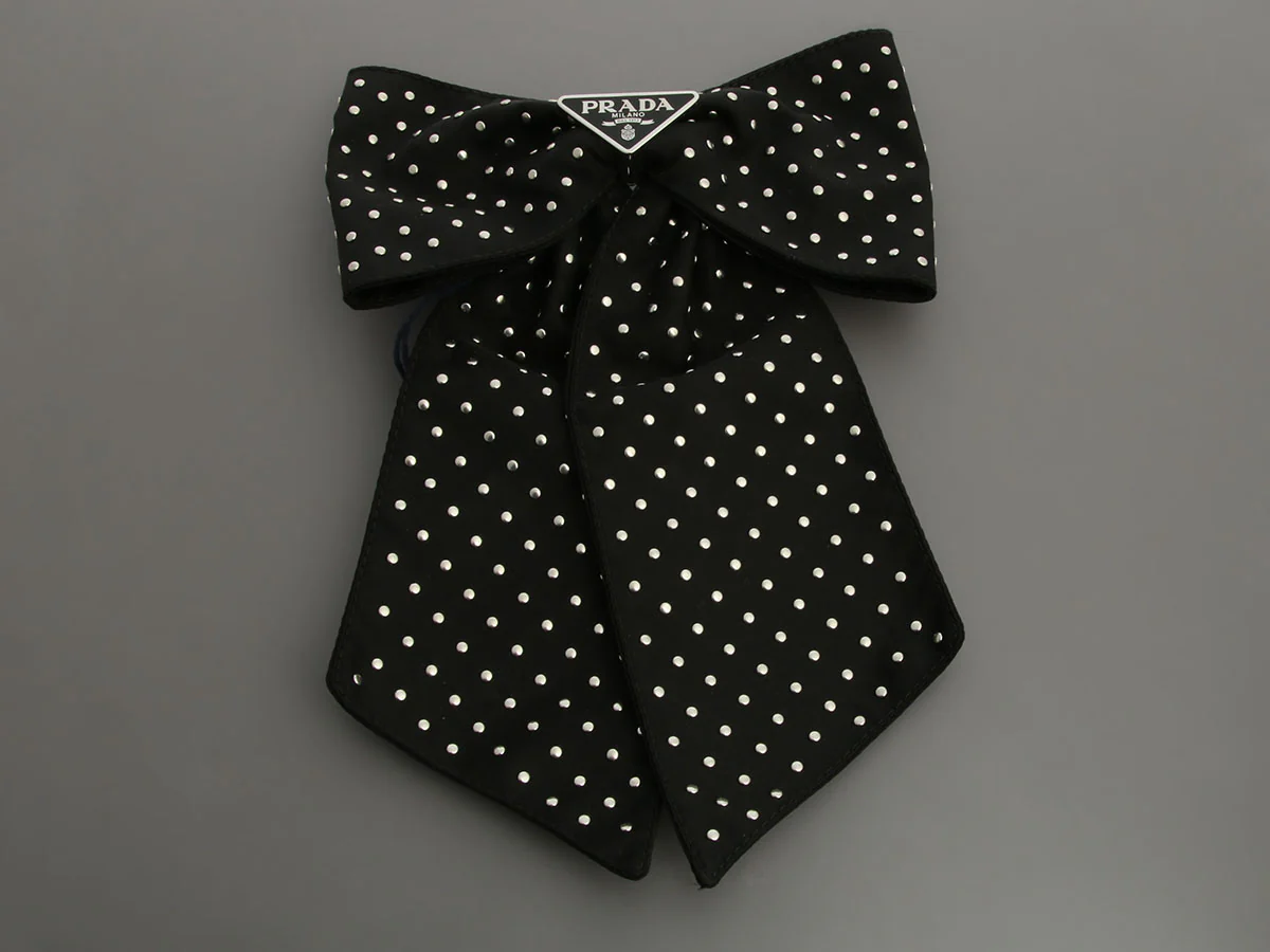 Prada Black Studded Bow Barrette - Image 2